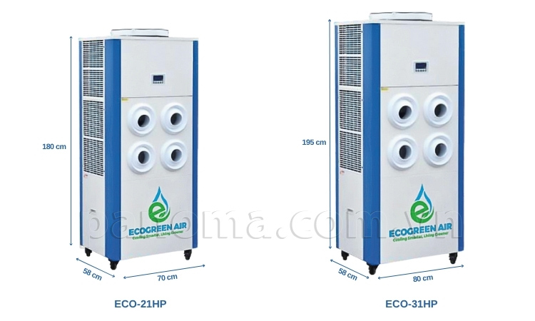 Thông số kích thước điều hòa di động 4 miệng thổi siêu tiết kiệm điện